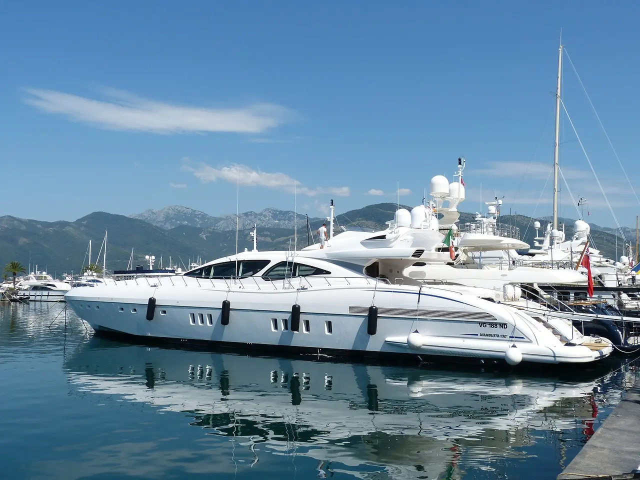 Yachts docked at the marina