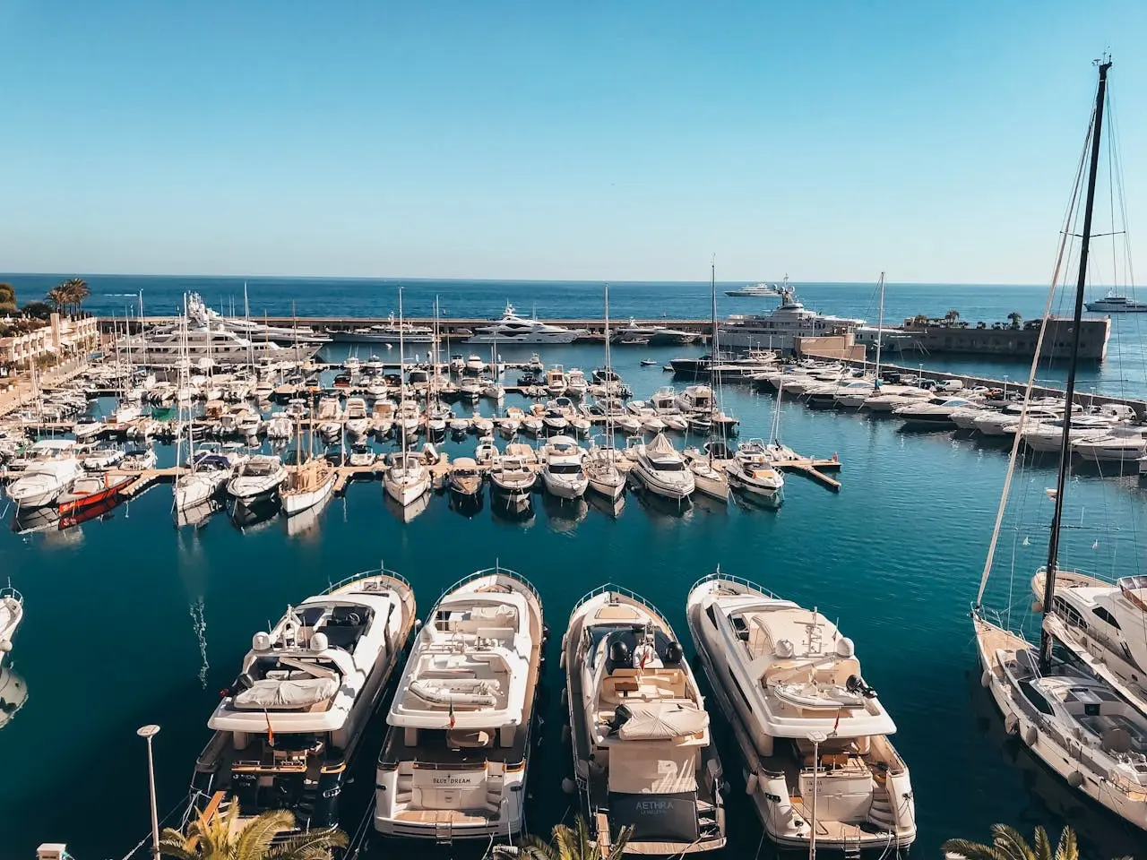 The yacht is docked at the marina