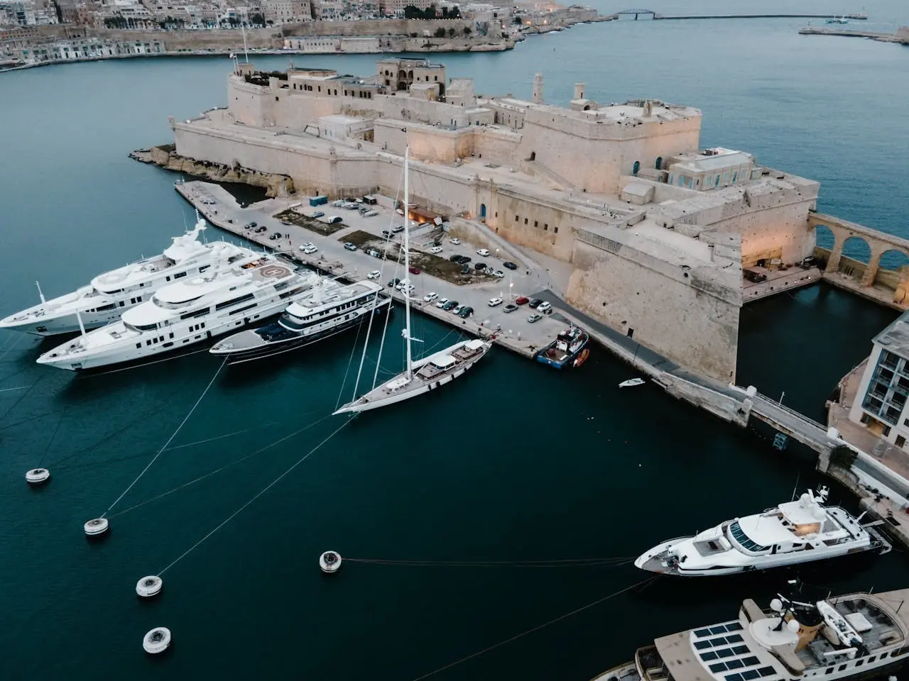 Yacht docked at the marina