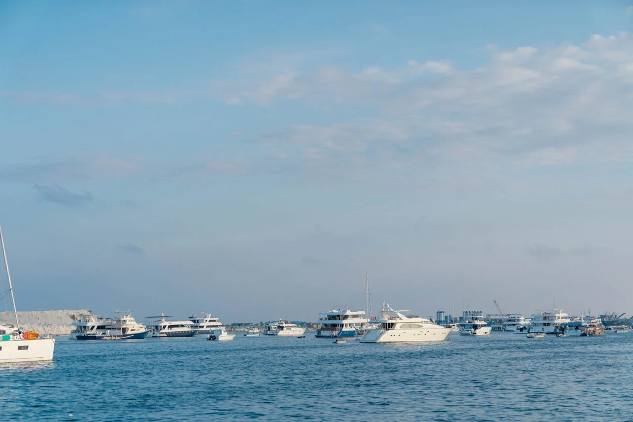 Yacht moored at sea
