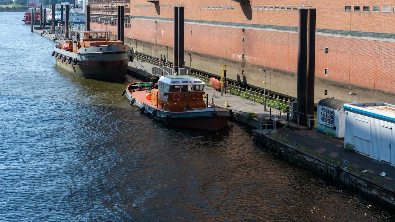 Canal boat moored in the sea