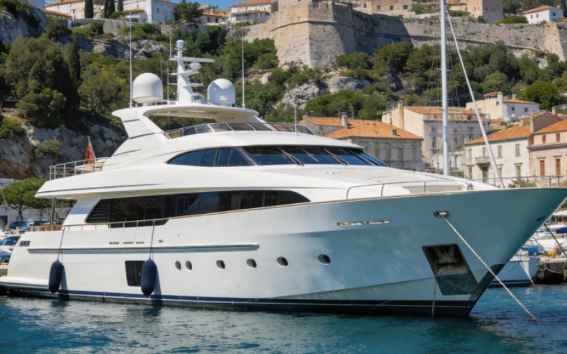 The yacht is moored at the dock